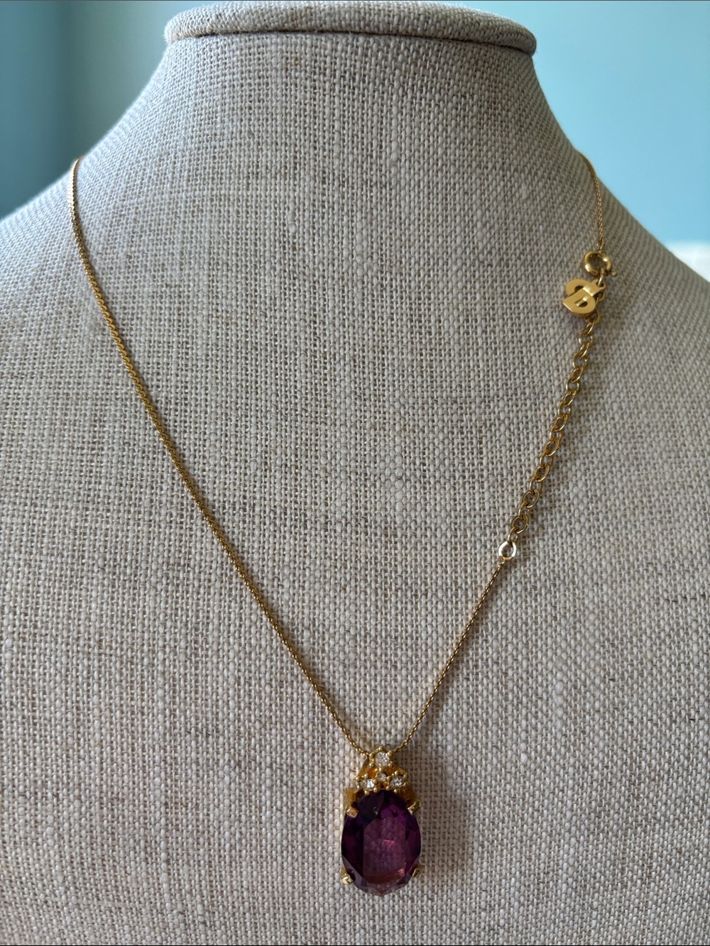 🟡Authentic Christian Dior Vintage Amethyst Necklace W/Clear Crystals & Gold Tone - Picture 6 of 12